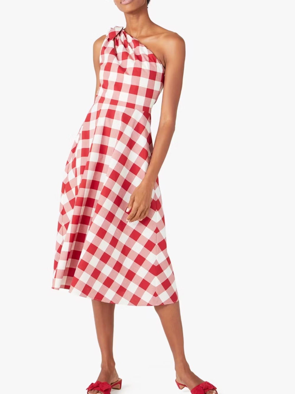 Kate Spade Red Plaid Gingham One Shoulder Dress